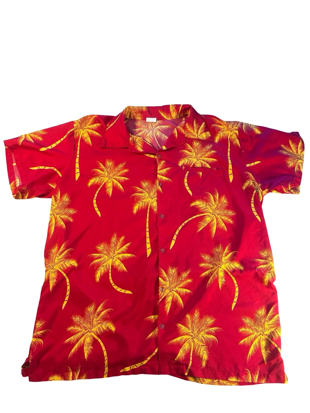 Casual Short-Sleeve Red Palm-Print Button-Down Shirt - king kameha